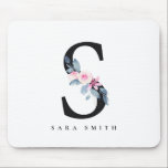 SOFT BLUSH BLUE FLORAL ALPHABETS NAME LETTER S MOUSE PAD<br><div class="desc">If you need any further customisation please feel free to message me on yellowfebstudio@gmail.com.</div>