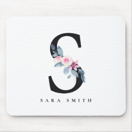 SOFT BLUSH BLUE FLORAL ALPHABETS NAME LETTER S MOUSE PAD