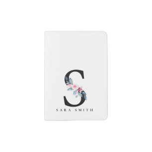 SOFT BLUSH BLUE FLORAL ALPHABETS NAME LETTER S PASSPORT HOLDER