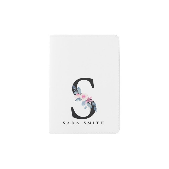 SOFT BLUSH BLUE FLORAL ALPHABETS NAME LETTER S PASSPORT HOLDER (Front)