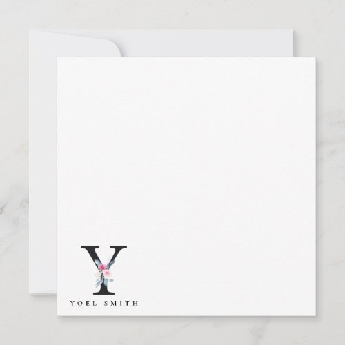 SOFT BLUSH BLUE FLORAL ALPHABETS NAME LETTER Y NOTE CARD