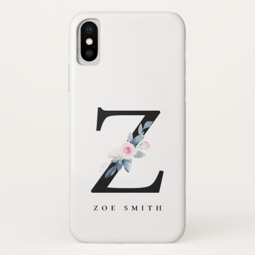 SOFT BLUSH BLUE FLORAL ALPHABETS NAME LETTER Z iPhone X CASE