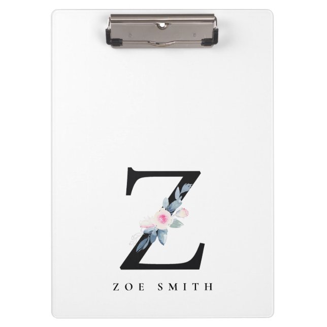 SOFT BLUSH BLUE FLORAL ALPHABETS NAME LETTER Z CLIPBOARD (Front)