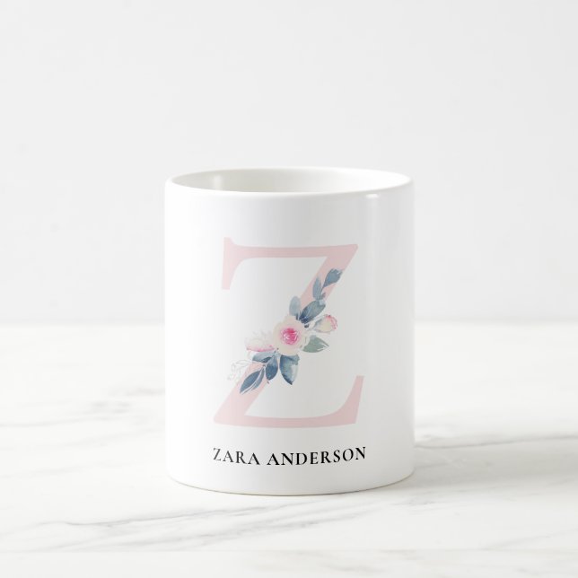 SOFT BLUSH BLUE FLORAL ALPHABETS NAME LETTER Z COFFEE MUG (Center)