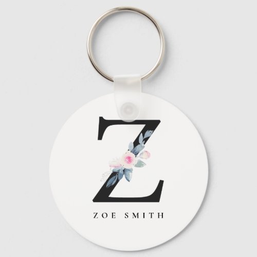 SOFT BLUSH BLUE FLORAL ALPHABETS NAME LETTER Z KEYCHAIN