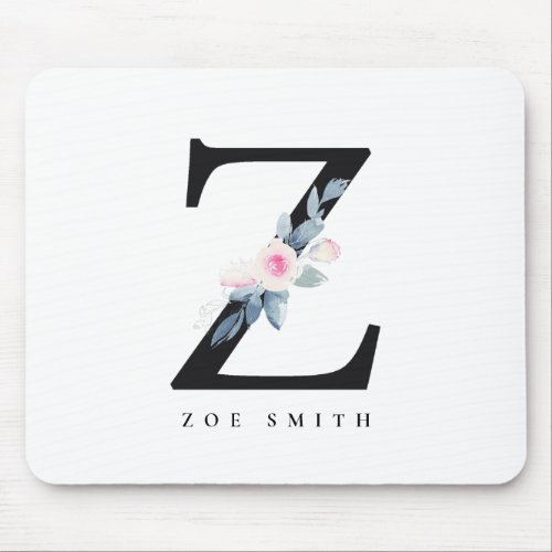 SOFT BLUSH BLUE FLORAL ALPHABETS NAME LETTER Z MOUSE PAD