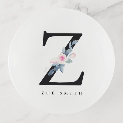 SOFT BLUSH BLUE FLORAL ALPHABETS NAME LETTER Z TRINKET TRAY