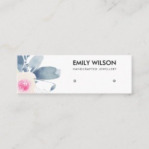 SOFT BLUSH BLUE FLORAL STUD EARRING DISPLAY LOGO MINI BUSINESS CARD