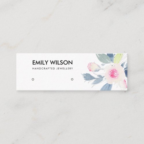 SOFT BLUSH BLUE FLORAL STUD EARRING DISPLAY LOGO MINI BUSINESS CARD