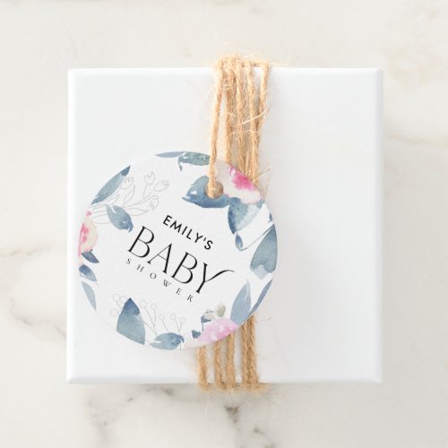SOFT BLUSH BLUE FLORAL WATERCOLOR BABY SHOWER FAVOR TAGS
