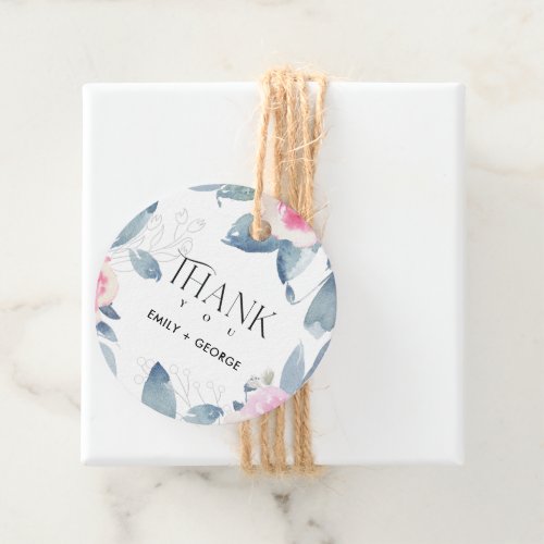 SOFT BLUSH BLUE FLORAL WATERCOLOR FRAME THANK YOU FAVOR TAGS