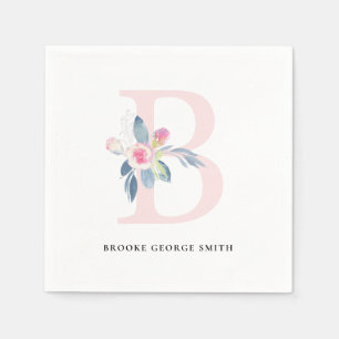SOFT BLUSH BLUE WHITE FLORAL ALPHABETS LETTER B NAPKINS