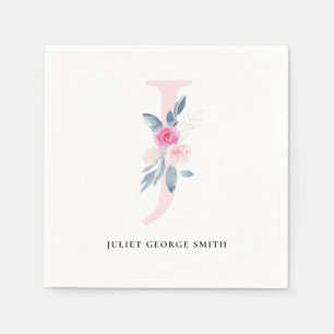 SOFT BLUSH BLUE WHITE FLORAL ALPHABETS LETTER J NAPKINS