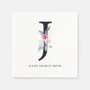 SOFT BLUSH BLUE WHITE FLORAL ALPHABETS LETTER J NAPKINS