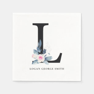 SOFT BLUSH BLUE WHITE FLORAL ALPHABETS LETTER L NAPKINS