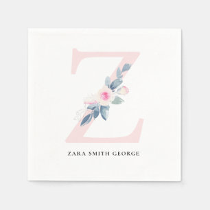 SOFT BLUSH BLUE WHITE FLORAL ALPHABETS LETTER Z NAPKINS
