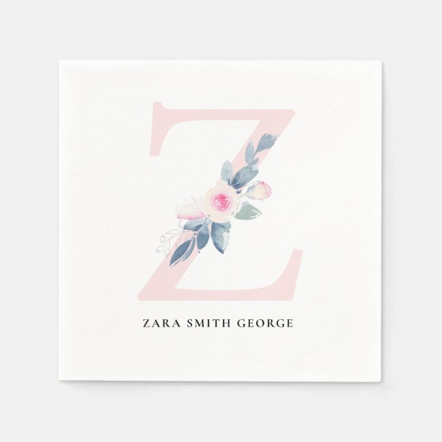 SOFT BLUSH BLUE WHITE FLORAL ALPHABETS LETTER Z NAPKINS (Front)
