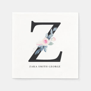 SOFT BLUSH BLUE WHITE FLORAL ALPHABETS LETTER Z NAPKINS