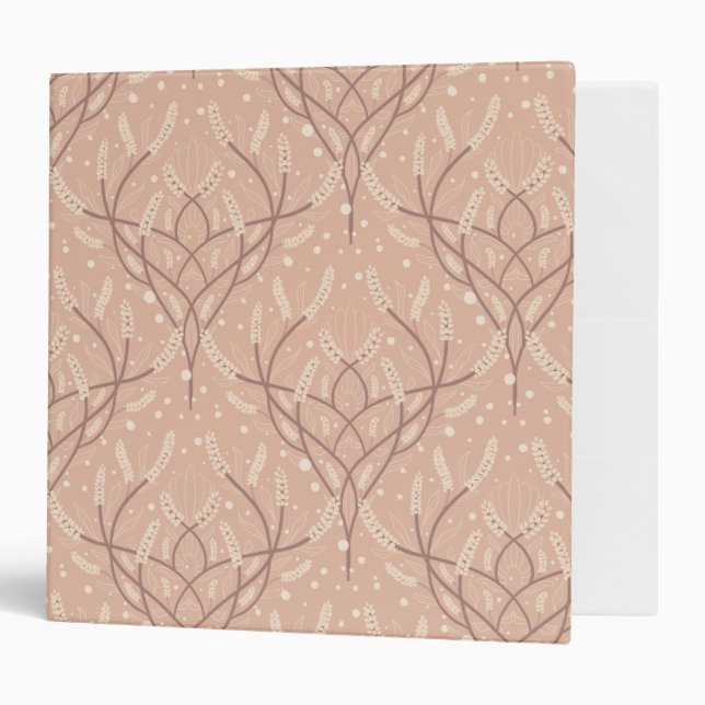 Soft Blush Botanical Vine Pattern 3 Ring Binder (Front/Inside)