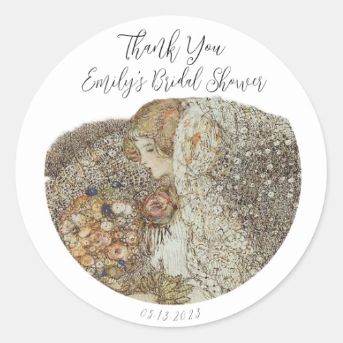 Soft Blush Bride Bridal Shower Thank You Classic Round Sticker