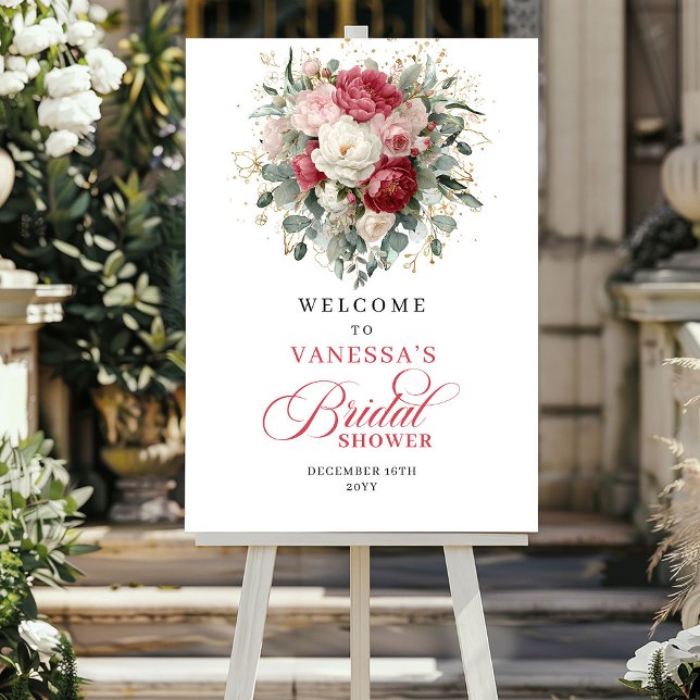 Soft Blush Burgundy Floral Bridal Shower Welcome Poster (Soft Blush Burgundy Floral Bridal Shower Welcome)