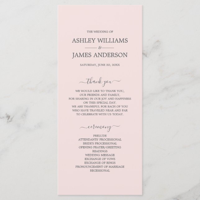 Soft Blush Elegant Script Wedding Program (Front)