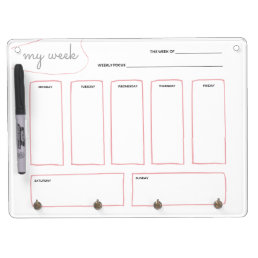 Soft blush elegant simple weekly planner dry erase board with keychain holder