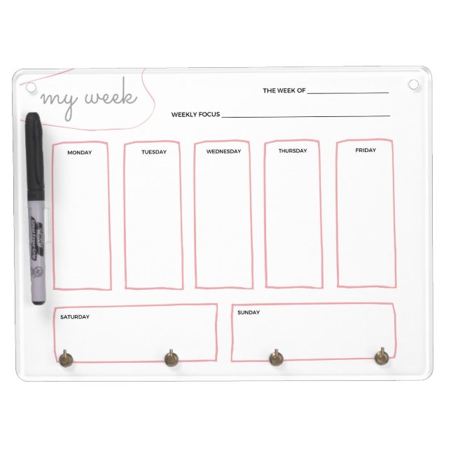 Soft blush elegant simple weekly planner dry erase board with keychain holder (Front)