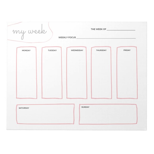 Soft blush elegant simple weekly planner notepad (Front)