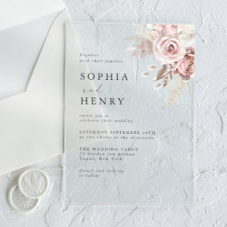 Soft Blush Floral Acrylic Wedding Invitation