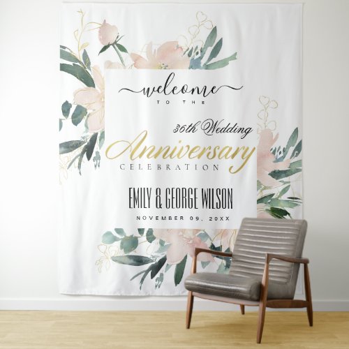 SOFT BLUSH FLORAL ANY YEAR ANNIVERSARY WELCOME TAPESTRY