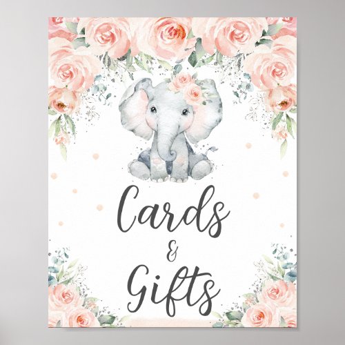 Soft Blush Floral Baby Elephant Cards and Gifts  Poster