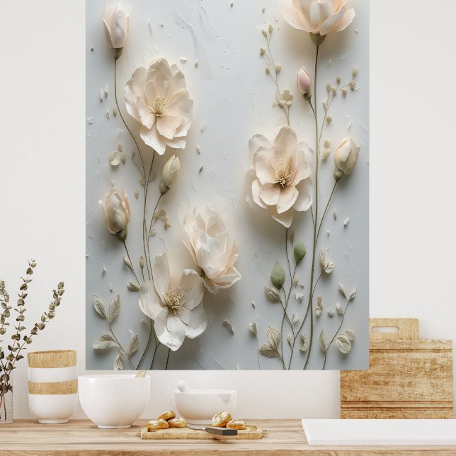 Soft Blush Floral Bouquet Wall Art Poster - Elegan (Kitchen)