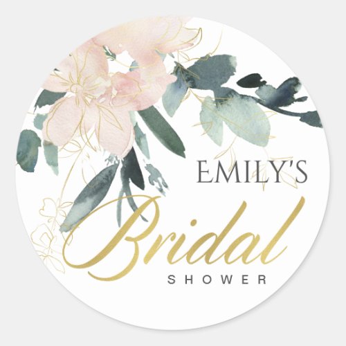 SOFT BLUSH FLORAL BUNCH WATERCOLOR BRIDAL SHOWER CLASSIC ROUND STICKER