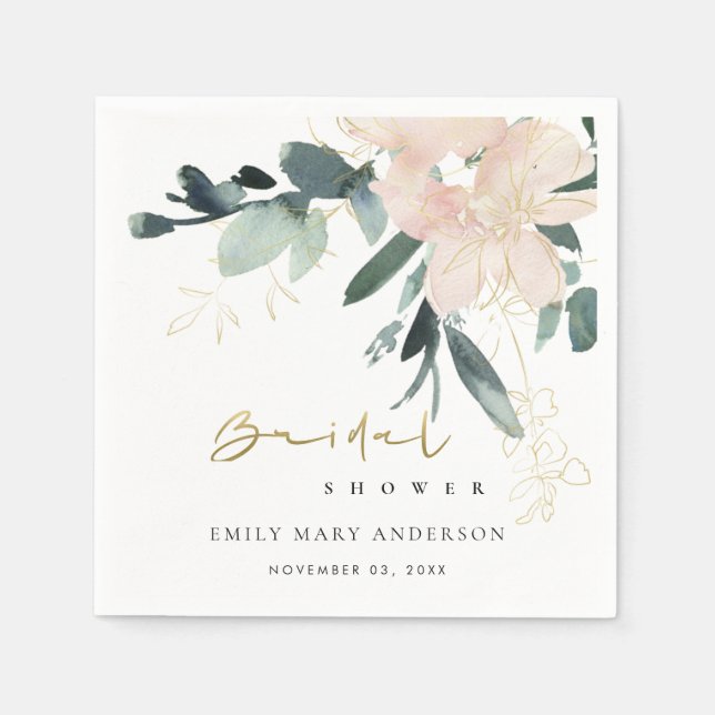 SOFT BLUSH FLORAL BUNCH WATERCOLOR BRIDAL SHOWER NAPKINS (Front)