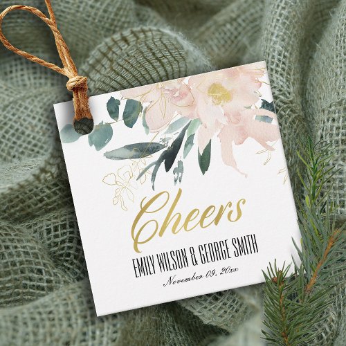 SOFT BLUSH FLORAL BUNCH WATERCOLOR WEDDING CHEERS FAVOR TAGS