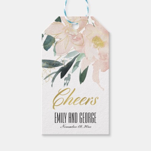 SOFT BLUSH FLORAL BUNCH WATERCOLOR WEDDING CHEERS GIFT TAGS