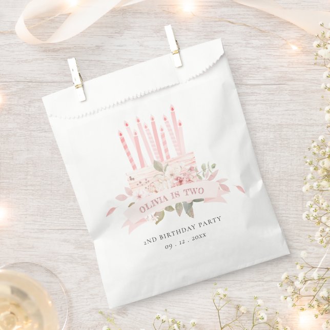 Soft Blush Floral Cake Candles Any Age Birthday Favor Bag (Clipped)