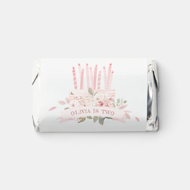Soft Blush Floral Cake Candles Any Age Birthday Hershey's Miniatures (Front)