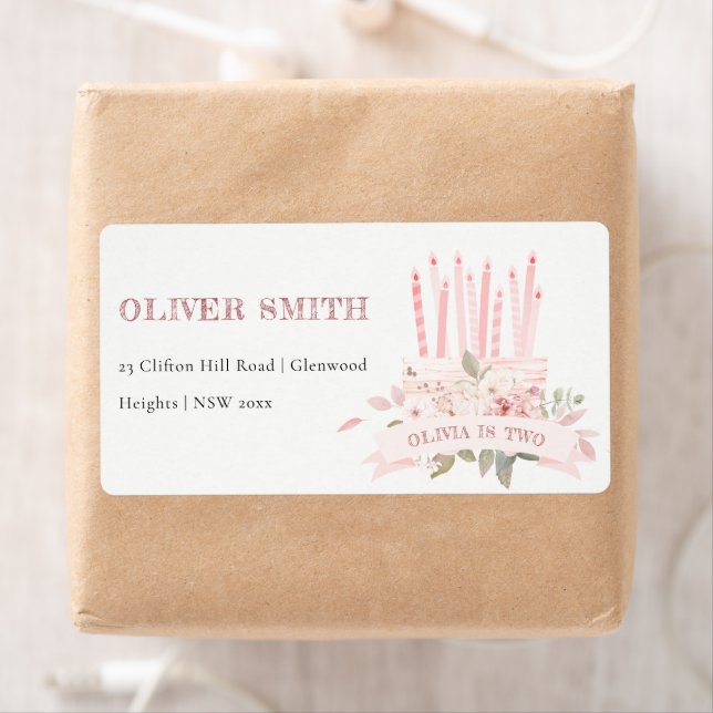 Soft Blush Floral Cake Candles Any Age Birthday Label (Insitu)