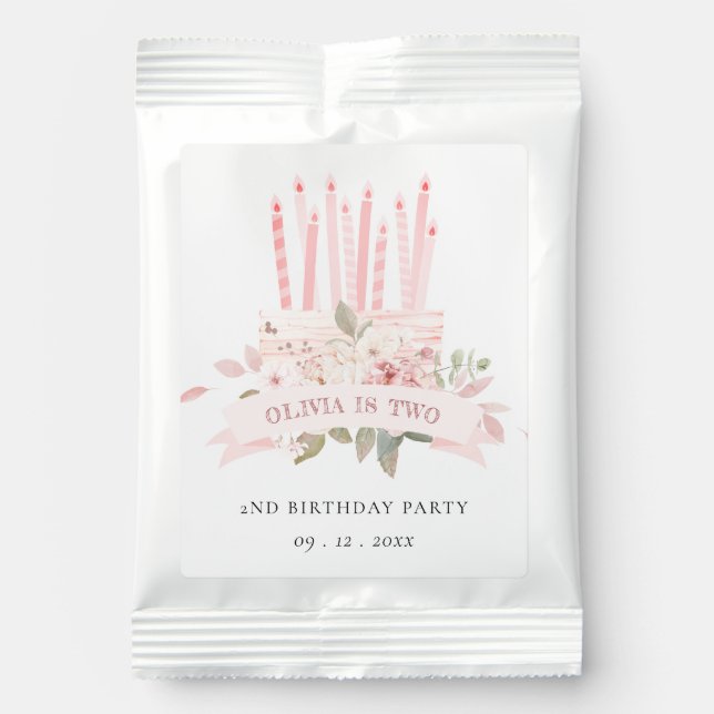 Soft Blush Floral Cake Candles Any Age Birthday Margarita Drink Mix (Front)