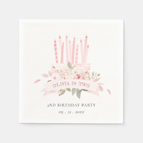 Soft Blush Floral Cake Candles Any Age Birthday Napkins