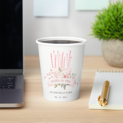Soft Blush Floral Cake Candles Any Age Birthday Paper Cups