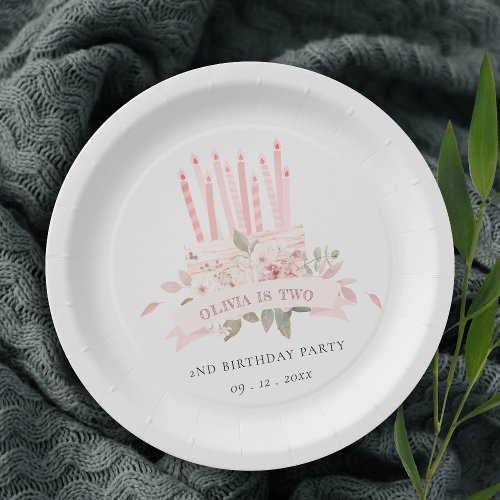 Soft Blush Floral Cake Candles Any Age Birthday Paper Plates