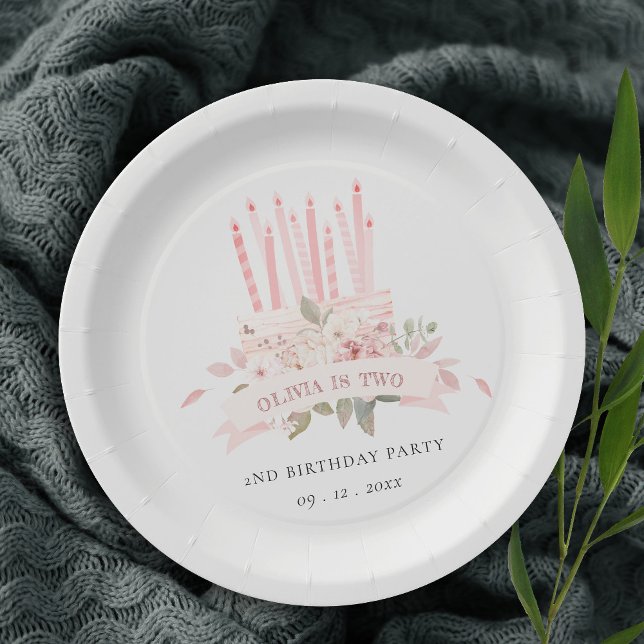 Soft Blush Floral Cake Candles Any Age Birthday Paper Plates (Creator Uploaded)