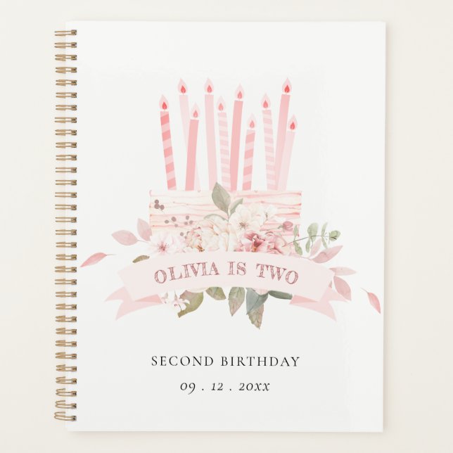 Soft Blush Floral Cake Candles Any Age Birthday Planner (Front)