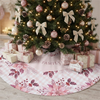 Soft Blush Floral Christmas Poinsettia HM26 Fleece Tree Skirt