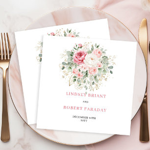 Soft Blush Floral Eucalyptus Gold Wedding Napkins