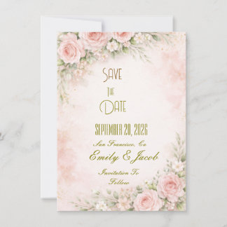 Soft Blush Floral Flat Card Save The Date
