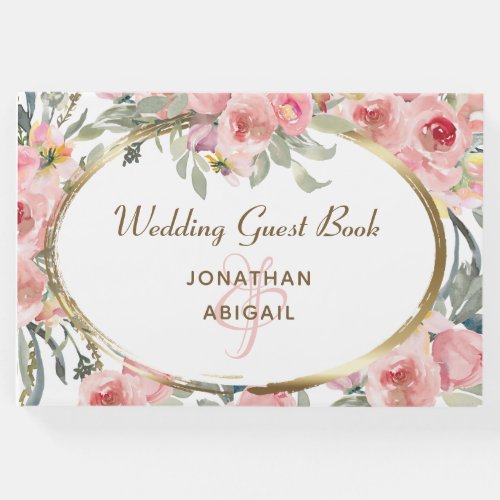 Soft Blush Floral Gold Frame Christian Wedding Guest Book